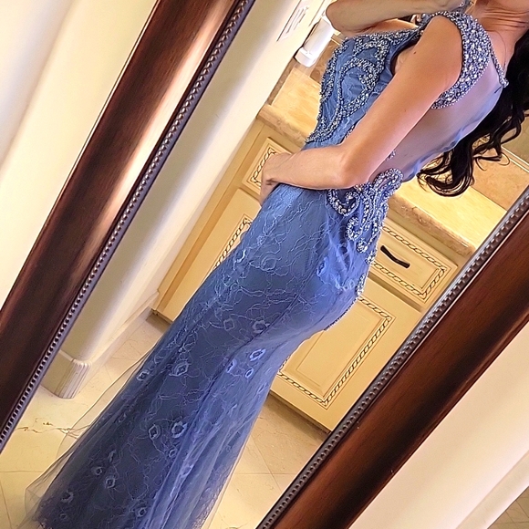 Lila Madison NY Blue/Gray Intricately Embellished Ballgown, XS - Picture 9 of 17